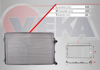VEKA 16-4430 Radyator Mekanık Vw 1.4 Tsı - 2.0 Gtı 2003-2009/ Jetta Iıı (1k2) 1.4 Tsı 2005-2010/ Passat (362) 