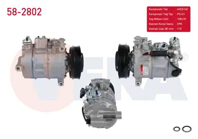 VEKA 58-2802 Klima Kompresoru 5pk 115mm Mercedes A Serısı (W176) A 180 - A 180 Cdı - A 200 - A 200 Cdı 12-/ B Ser 