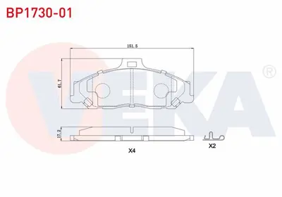 VEKA BP1730-01 Fren Balata On Ford Ranger 2.5 Tdcı 4x4 1999-2002 / Ranger 2.2 Tdcı 1999-2002 / Ranger 3.0 Tdcı 1999 