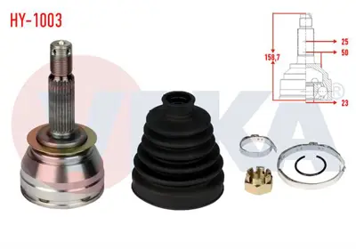 VEKA HY-1003 Aks Kafası Sol On Dıs Hyundaı Accent Era 1.5 Crdı  25x23x50 Uzunluk 159 Mm 2006-2012 5453047000 545304A000 545304AA00 MR162699 5452443001 545404315201 MB176309 MB241155 545244B000 MB52738401