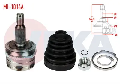 VEKA MI-1014A Aks Kafası Sol-Sağ On Mıtsubıshı L 200 (Kbtkat) 2.5 Dıd 4x4 A-T Abslı 47 Dıs 30x35x69 Uzunluk 164 