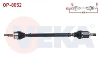VEKA OP-8052 Komple Aks Sağ Uzunluk 928mm Opel Astra K 1.6 Cdtı - 1.6 Turbo A/T 2015- 