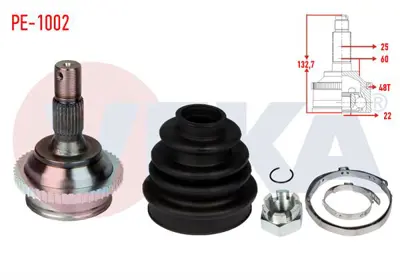 VEKA PE-1002 Aks Kafası Sol-Sağ On Dıs P206 (2a C) 1.4ı 16v Tu5j4 Abslı 48 Dıs 25x22x60 Boy 132.7 Mm 1998-2006 364034 4882033020 364028 364071 6283330205 93501837 50705629 96233739 364076 N90596906