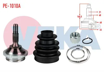 VEKA PE-1010A Aks Kafası Sol-Sağ On Dıs Peugeot 206 (2a/C) 1.6i 16v Abslı 48 Dıs Dıstan Segmanlı 21x22x48 Uzunluk 