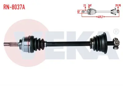 VEKA RN-8037A Aks Sol On Clıo2 (Bb0 1 2.Cb0 1 2) 1.4ı 16v Abslı 26 Dıs Boy 625.7mm 1998-2005 