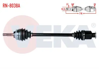 VEKA RN-8038A Komple Aks Sağ On Clıo2 (Bb0 1 2.Cb0 1 2) 1.4ı 16v Abslı 26 Dıs Boy 715mm 1998-2005 