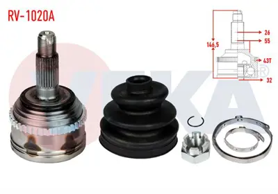 VEKA RV-1020A Aks Kafası Sol-Sağ On Dıs Rover 400 (Rt) 420 T Abslı 43 Dıs 26x32x55 Uzunluk 1465 Mm 1995-2000 