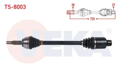 VEKA TS-8003 Komple Aks Sağ On Uzunluk 735mm Tesla Model X 2012- 