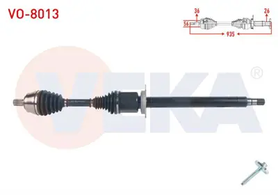 VEKA VO-8013 Komple Aks Sağ On Uzunluk 935mm Volvo V40 T3 A-T 2015- 