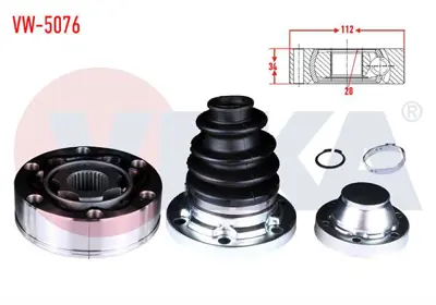 VEKA VW-5076 Aks Kafası Sol-Sağ On Ic 28x34x112 Vw Touareg (7la) 2.5 R5 Tdı - 3.0 V6 Tdı - 3.2i V6 02-10/Amarok 2 