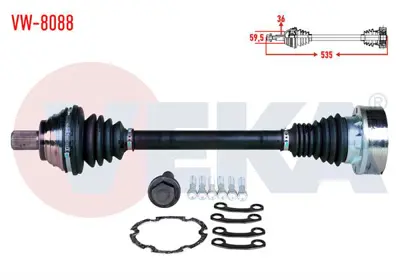 VEKA VW-8088 Komple Aks Sol On Uzunluk 535mm Vw Golf V (1k1) 1.4 Tsı A-T/M-T 03-09/ Golf Vı (5k1) 1.4 Tsı A-T/M-T 