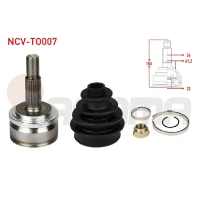 NAGAMA NCV-TO007 Aks Kafası Sol-Sağ On Dıs 26x23x612 Uzunluk 14765mm Toyota Corolla (E15_) 1.33 - 1.4 D-4d - 1.6 Vv