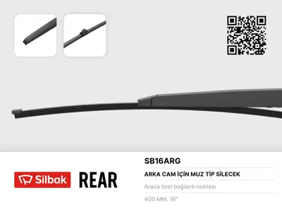 SİLBAK SB16ARG Silecek Supurgesı Arka Muz Tıp 400mm A4 Avant Sw 04 / 08> A4 Allroad 04 / 09> A6 Avant Sw 05 / 11> Q 