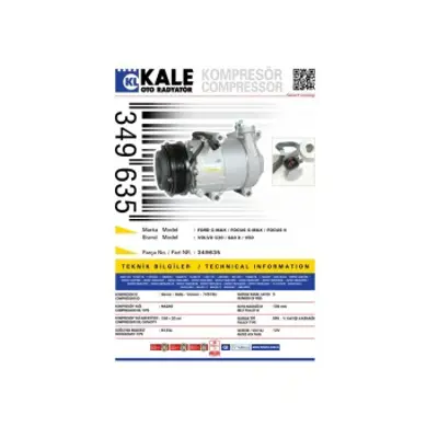 KALE 349635 Klima Kompresoru Focus C Max Focus Iı 2.0 Benzınlı  Volvo C30 C30 (533): 1.6 C30 (533): 1.8 06>12 S4 