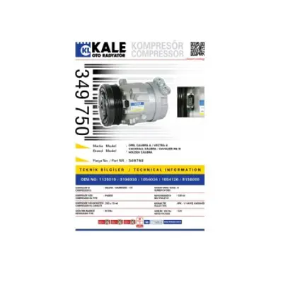 KALE 349750 Klima Kompresoru Opel Calıbra A Vectra A [6pk V Kayıs Kasnağı] [126ml] Klima Kompresoru 