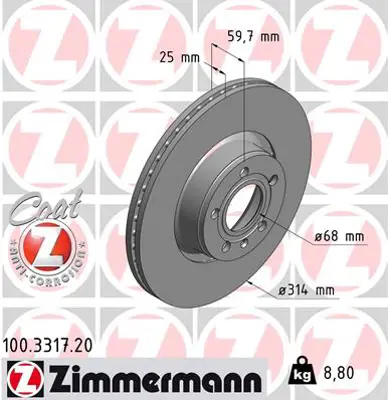 ZIMMERMANN 100.3317.20 Ön Fren Aynası Havalı A6 2.0tdı/2.0tfsı/2.4/2.4 Quattro/2.7tdı/2.7tdı Quattro 07/04 986479301-986479c70-Df4470 L4FD615301
