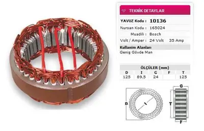 YAVUZ 10 136 Stator Bosch Tıp 24v 35a Genıs Govde Man Nursan 165024 