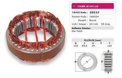 YAVUZ 10 157 Stator Bosch Tıp 24v 35a Dev Fatıh Nursan 166024 