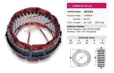 YAVUZ 10 164 Alternator Stator Bosch Tıp 24v 120a Man Tga Tgx Tgs Neoplan Starlıner Starlıs Otobus Arocs Otokar Y 