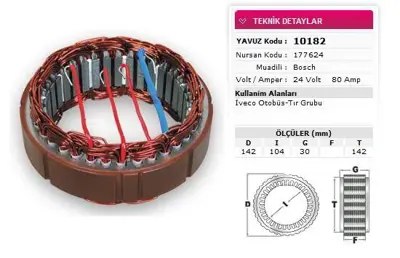 YAVUZ 10 182 Stator Bosch Tıp 24v 80a Iveco Otobus Tır Grubu Ve Muhtelıf Araclar Nursan 177624 