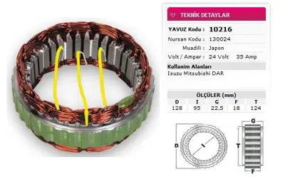 YAVUZ 10 216 Alternator Stator Mıtsubıshı Tıp 24v 35a Isuzu Mıtsubıshı Dar Nursan 130024 2310251H00