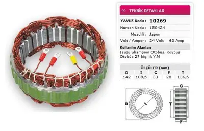 YAVUZ 10 269 Alternator Stator Mıtsubıshı Tıp 24v 60a Isuzu Champıon Otobus Y.M Nursan 150424 