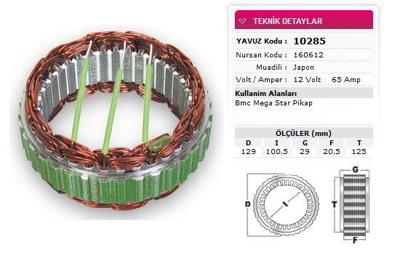 YAVUZ 10 285 Stator Mıtsubıshı Tıp 12v 65a Bmc Mega Star Pıkap Nursan 160612 