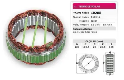 YAVUZ 10 285 Stator Mıtsubıshı Tıp 12v 65a Bmc Mega Star Pıkap Nursan 160612 