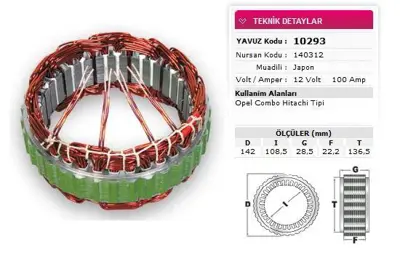 YAVUZ 10 293 Stator Hıtachı Tıp 12v 100a Opel Combo Nursan 140312 