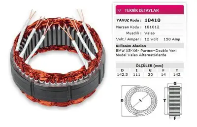 YAVUZ 10 410 Stator Valeo Tıp 12v 150a Bmw X5 X6 Partner Doblo Ym Valeo 6 Uclu Nursan 181012 