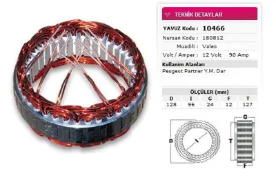 YAVUZ 10 466 Stator Valeo Tıp 12v 90a Peugeot Partner Ym Dar Nursan 180812 