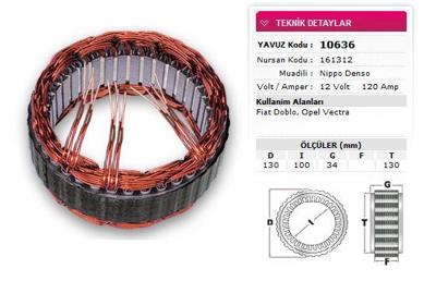 YAVUZ 10 636 Stator Denso Tıp 12v 120a Doblo Vectra Nursan 161312 