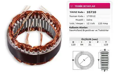 YAVUZ 10 710 Stator Iskra Tıp 12v 120a New Holland Bıcer Messey Ferguson 5000 6000 7000 Serılerı Nursan 170012 