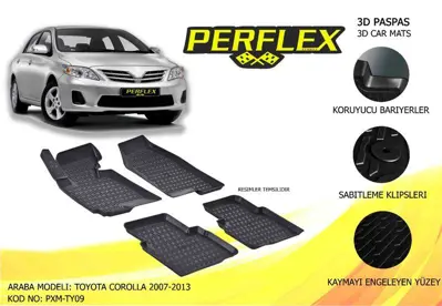 PERFLEX PXM-TY09 Paspas 3d Havuzlu X-Mat Toyota Corolla 2007-2013 
