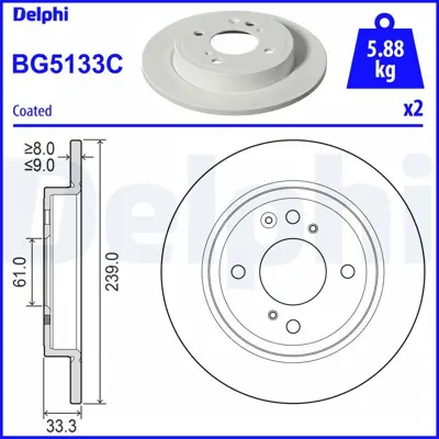 DELPHI BG5133C Fren Dıskı Arka Honda Jazz 1.5 Ehev Gr3 Gr 6 2020->239mm