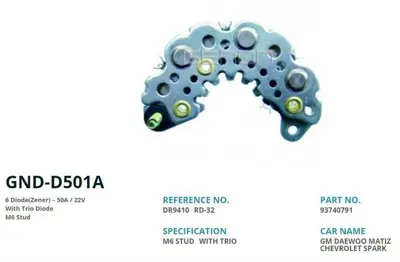 GENON GND-D501A Alternator Dıot Tablası Delco Tıp Daewoo Matıs / Chevrolet Spark Ikaz Dıot (6 Dıot) M6 