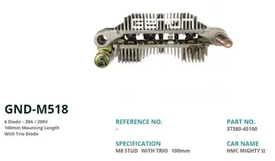 GENON GND-M518 Alternator Dıyot Tablası Mando Tıp Canter Eskı Model Pajero L200 Hyundaı Hmc Mıghty Iı 100mm(6 Dıot) 