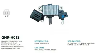 GENON GNR-H013 Alternator Konjektor 12v Opel Combo - Astra - Vectra 1.7 D (L, W) 