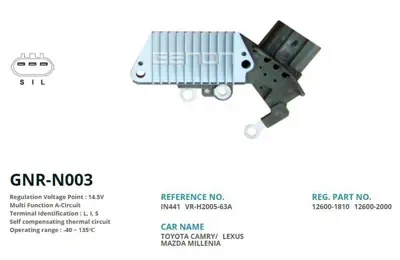 GENON GNR-N003 Alternator Konjektor Denso Tıp 12v Toyota Corolla 98 Model Enjeksıyonlu - Camry - Lexus 63.5mm (L, I KJ0118W70 KL4718W51 2770020050 2770046060 2770062010 2770064130 KL4718300R 2706043250R 2706046050R