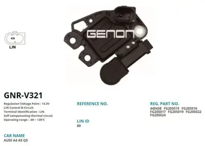 GENON GNR-V321 Alternator Konjektor Valeo Tıp 12v Audı A4 - A5 - A6 - A7 - Q5 / Porsche Macan (Lın) 