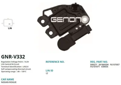 GENON GNR-V332 Alternator Konjektor Valeo Tıp 12v Renault Clıo - Megane - Fluence - Talısman - Kadjar - Trafıc/ Ope 