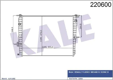 KALE 0559011AB Motor Radyator Fluence Benzınlı (1 Sıra Alb Sıstem) 214100014R, 214100067R, 8660003475, 1093098, 8MK376700411, 8MK376756591, 637606, 637615, 214100057R