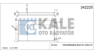 KALE 342225 Radyator Golf ııı  / Golf Iv Cabrıolet  2,0 91 02 