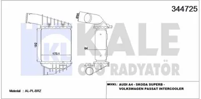 KALE 344725 Turbo Radyatoru Passat 2,5tdı 98>05 Audı A4 2,5tdı 97>01 Superb 2,5tdı 01>03 