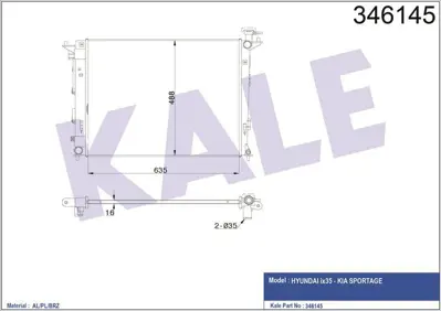 KALE 346145 Motor Su Radyatoru Ix35 Kıa Sportage 1,6 2,0 10> Manuel (635x478x16) 253102Y501, 253102S500, 253102S550, 253102Y500, 253102Y510, 253102Y520, 253102S510, 253102S650, 1333042, 675018