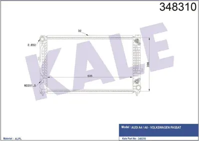 KALE 348310 Motor Radyatoru Passat A4 A6 2,4 / 2,6 / 2,8 95 01 Superb 2,8 V6 / 2,5tdı 