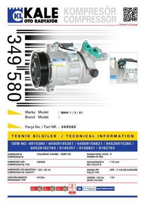 KALE 349580 Klima Kompresoru Bmw N43 B16 N46 B20 E87 E90  X1 E84 
