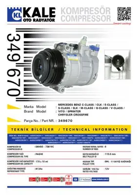 KALE 349670 Klima Kompresoru W202 93>00 S202 96>01 C208 97>02 W210 95>00 Vıto 638 97>03 Sprınter 95>00 