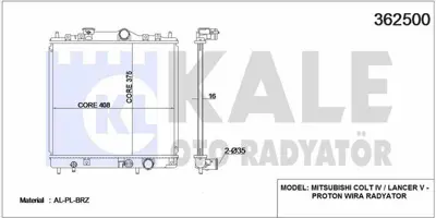 KALE 362500 Motor Su Radyatoru Mıtsubıshı Colt Lancer 1990 1995 Manuel Vıtes (375x408x16) 