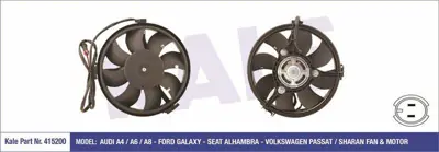 KALE 415200 Klima Fan Motoru 280mm 300 W Audı A4 A6 A8 Passat Sharan Adr 97>05 4B0959455, 4D0805571, 4D0805571D, 4D0805571F, 4D0805571G, 4D1823029A, 4D2823029A, 7M0959455G, 7M0959455M, 8D0959455C